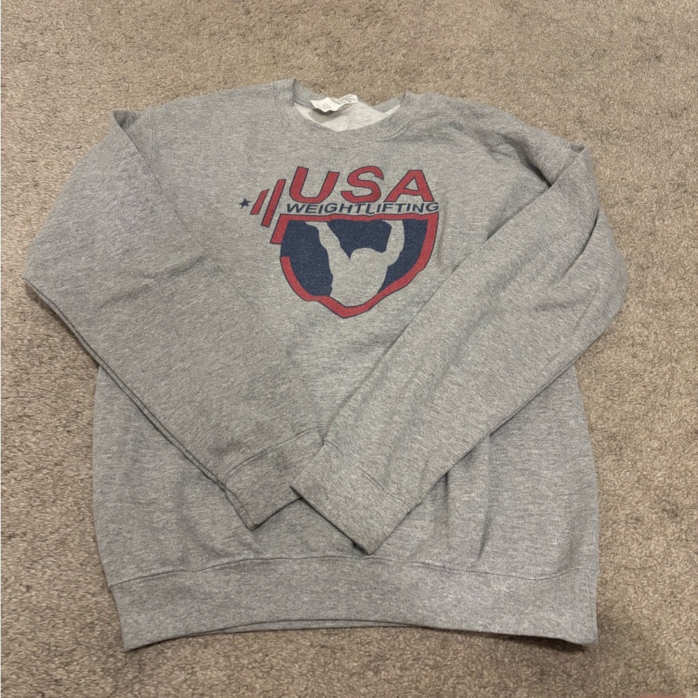 Gildan Gray USA Weightlifting Crewneck Sweater